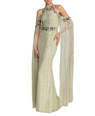 Embellished Column Gown With Cape Sleeves by MAC DUGGAL