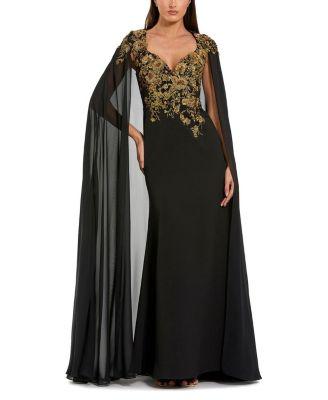 Embellished Crepe Gown With Chiffon Cape Sleeves by MAC DUGGAL