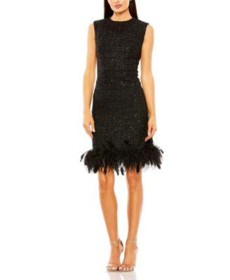 Embellished Feather Trim Shift Dress by MAC DUGGAL