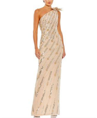 Embellished Floral Detail One Shoulder Gown by MAC DUGGAL
