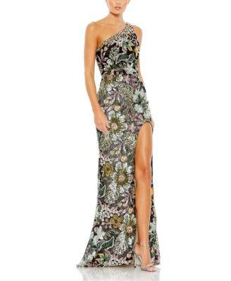 Embellished Floral One Shoulder Gown by MAC DUGGAL
