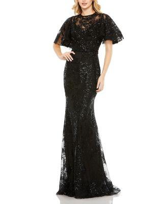 Embellished Flutter Sleeve High Neck Gown by MAC DUGGAL