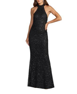 Embellished Halter Neck Open Back Column Gown by MAC DUGGAL