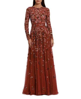 Embellished High Neck Long Sleeve A Line Gown by MAC DUGGAL