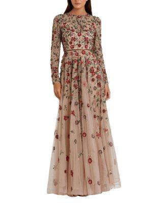 Embellished High Neck Long Sleeve A Line Gown by MAC DUGGAL