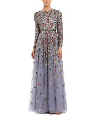 Embellished High Neck Long Sleeve A Line Gown by MAC DUGGAL