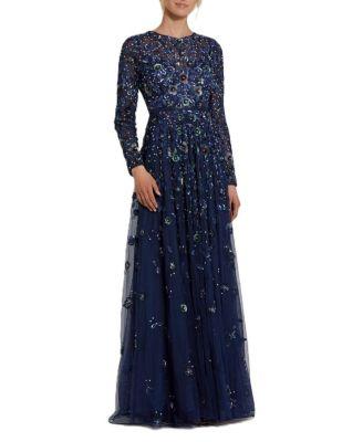 Embellished High Neck Long Sleeve A Line Gown by MAC DUGGAL