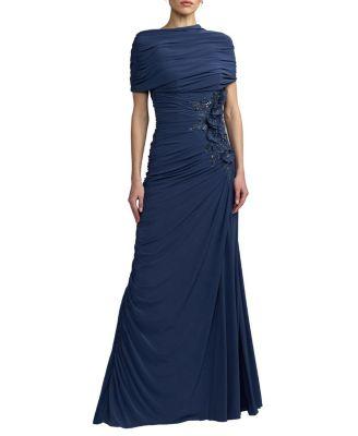 Embellished Jersey Draped Column Gown by MAC DUGGAL