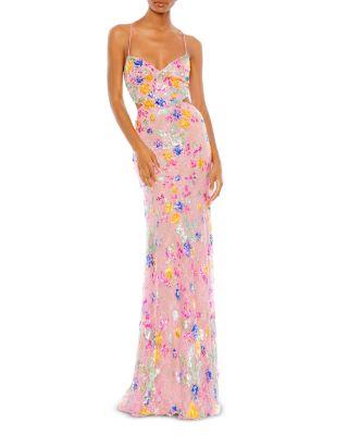 Embellished Lace Strappy Column Gown by MAC DUGGAL