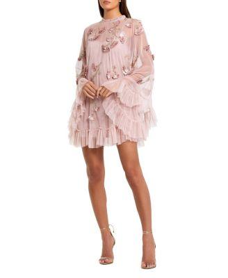 Embellished Long Flare Sleeve Mesh A-Line Dress by MAC DUGGAL