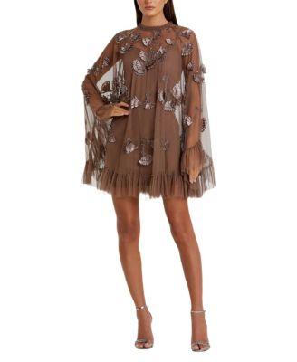 Embellished Long Flare Sleeve Mesh A-Line Dress by MAC DUGGAL