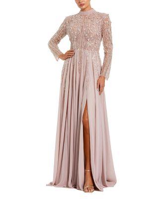 Embellished Long Sleeve Chiffon Skirt Gown by MAC DUGGAL