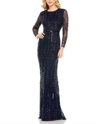 Embellished Long Sleeve Column Gown by MAC DUGGAL