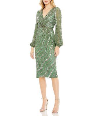 Embellished Long Sleeve Midi Dress by MAC DUGGAL