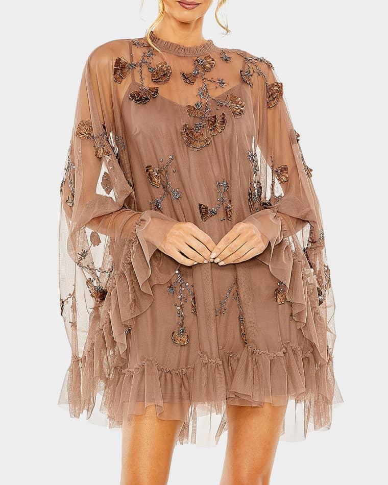 Embellished Mesh A-Line Mini Dress by MAC DUGGAL