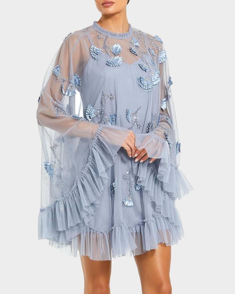 Embellished Mesh A-Line Mini Dress by MAC DUGGAL