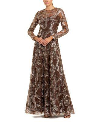 Embellished Mesh Long Sleeve High Neck Gown by MAC DUGGAL