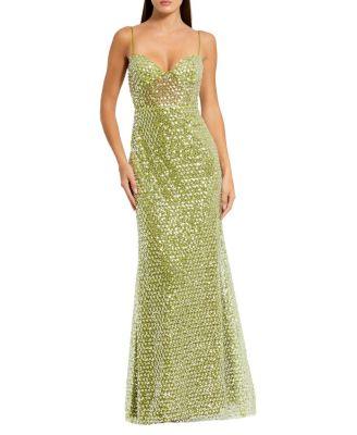 Embellished Mesh Sleeveless Bustier Gown by MAC DUGGAL