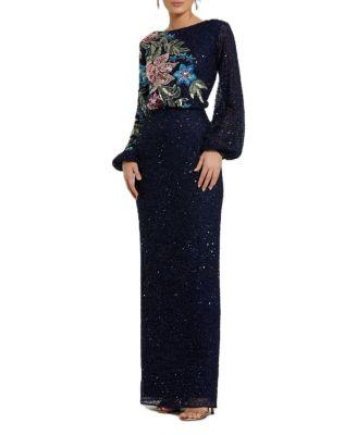 Embellished Multi Color Floral High Neck Gown by MAC DUGGAL