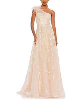 Embellished One Shoulder A Line Gown by MAC DUGGAL