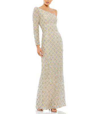 Embellished One Shoulder Asymmetrical Gown by MAC DUGGAL