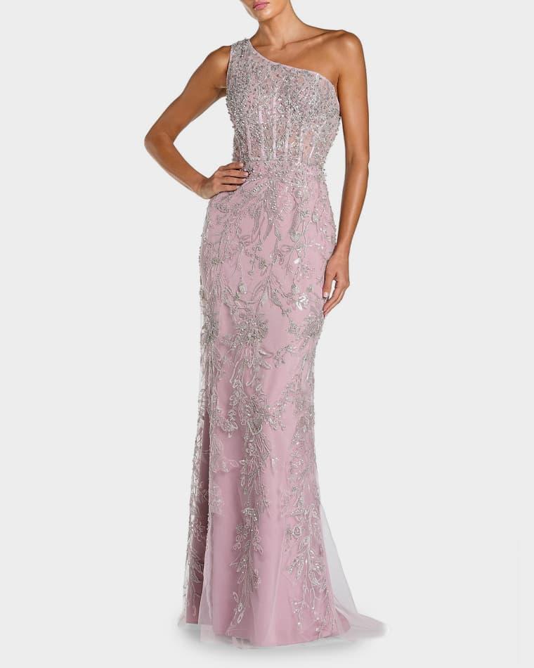 Embellished One-Shoulder Gown by MAC DUGGAL