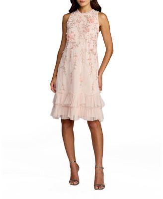 Embellished Ruffle Tiered High Neck Floral Dress by MAC DUGGAL