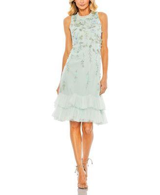 Embellished Ruffle Tiered High Neck Floral Dress by MAC DUGGAL