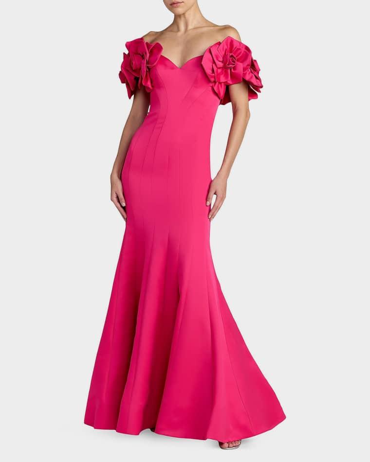 Embellished Satin Off-Shoulder Trumpet Gown by MAC DUGGAL