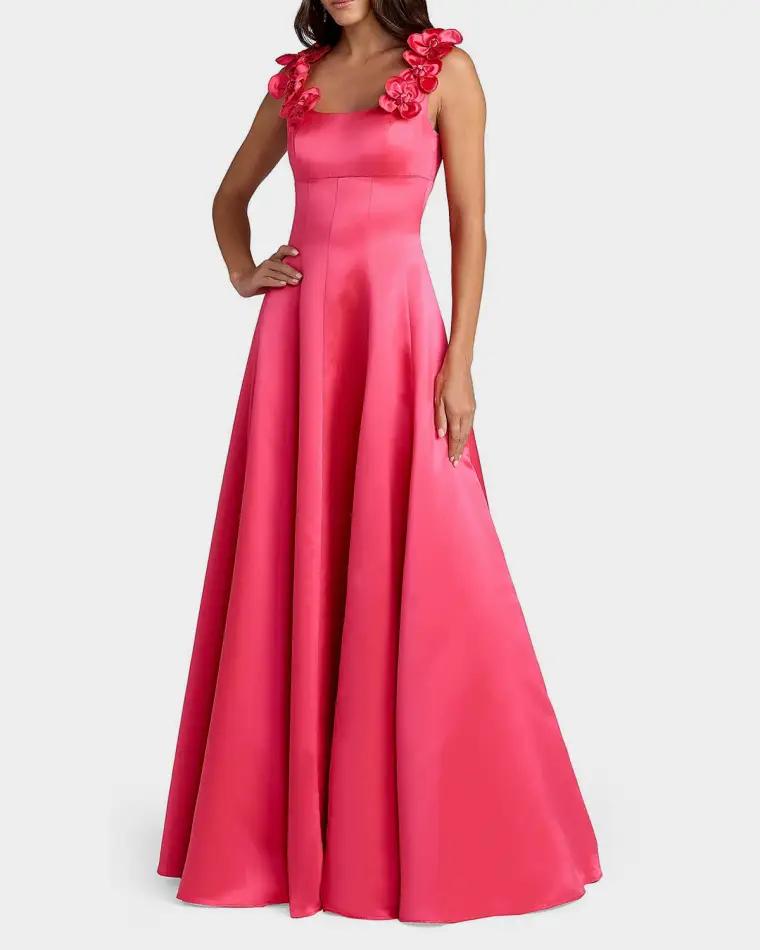 Embellished Satin Square-Neck Gown by MAC DUGGAL