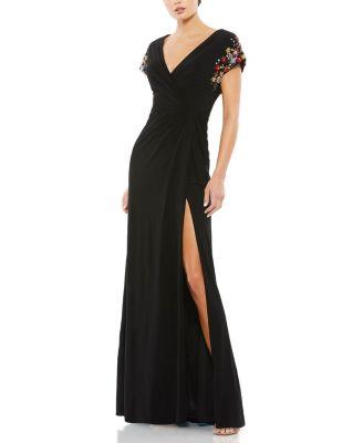 Embellished Sleeve Jersey Wrap Gown by MAC DUGGAL