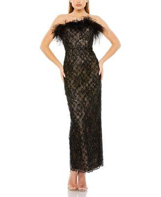 Embellished Strapless Column Dress by MAC DUGGAL