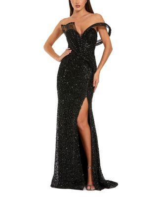 Embellished Strapless High Slit Drape Gown by MAC DUGGAL