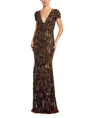 Embellished V-Neck Cap Sleeve Column Gown by MAC DUGGAL