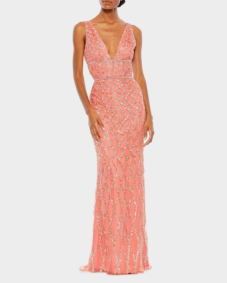 Embellished V-Neck Column Gown by MAC DUGGAL