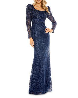 Embroidered Applique Shoulder Detail Trumpet Gown by MAC DUGGAL