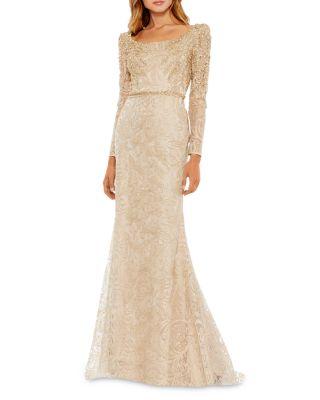 Embroidered Applique Shoulder Detail Trumpet Gown by MAC DUGGAL
