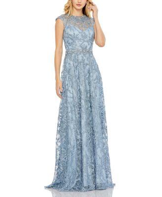 Embroidered Cap Sleeve A Line Gown by MAC DUGGAL