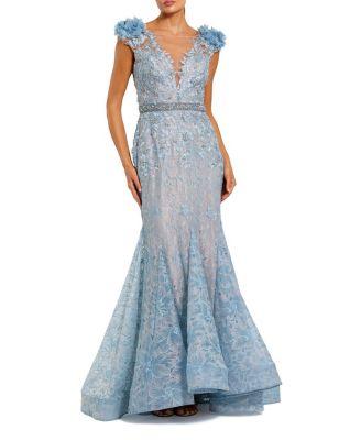 Embroidered Illusion Appliqued Bodice Trumpet Gown by MAC DUGGAL
