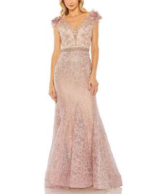 Embroidered Illusion Appliqued Bodice Trumpet Gown by MAC DUGGAL