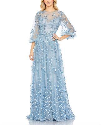 Embroidered Puff Sleeve A-Line Gown by MAC DUGGAL