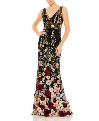 Embroidered Tulle Sleeveless V Neck A Line Gown by MAC DUGGAL