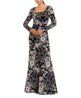 Embroidered Velvet Long Sleeve Scoop Neck Gown by MAC DUGGAL