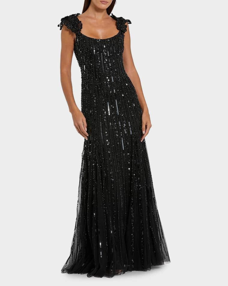 Evening Beaded Floral Mesh Gown by MAC DUGGAL