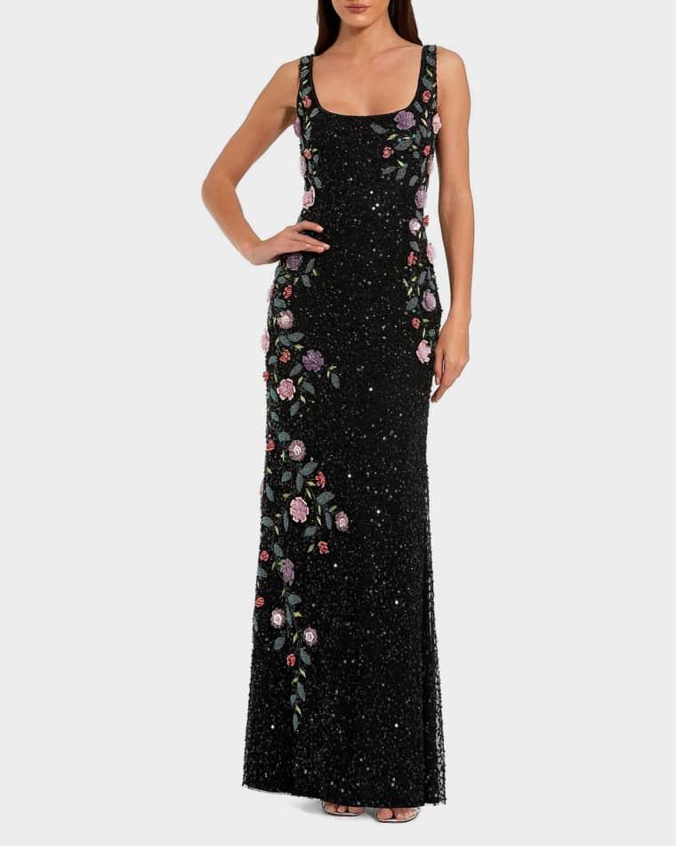 Evening Embellished Floral Scoop-Neck Gown by MAC DUGGAL