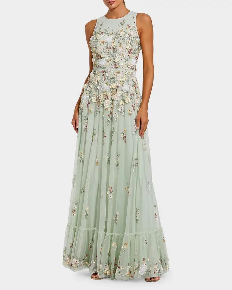 Evening Floral Embroidered Sleeveless Mesh Gown by MAC DUGGAL