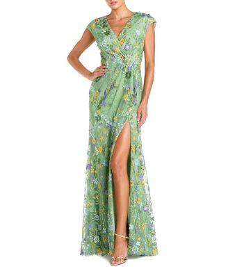 Faux Wrap Embroidered Cap Sleeve Gown by MAC DUGGAL