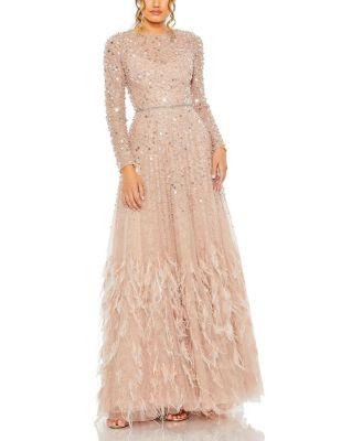 Feather Detail Embellished Sequin Gown by MAC DUGGAL