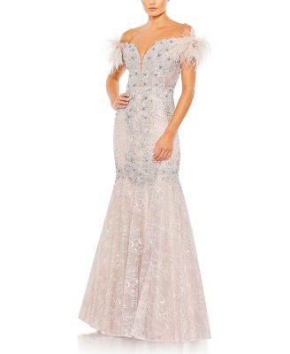 Feathered Crystal Embellished Sleeveless Gown by MAC DUGGAL