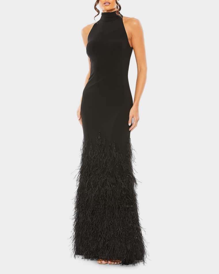 Feathered Jersey Halter Gown by MAC DUGGAL